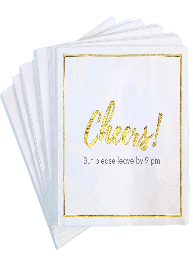 Cloverjoyed Please Leave By 9 Cocktail Napkins, 50 Pack, Funny Disposable Cheers Napkin for Weddings, Holidays and Birthday Decorations - Image 1